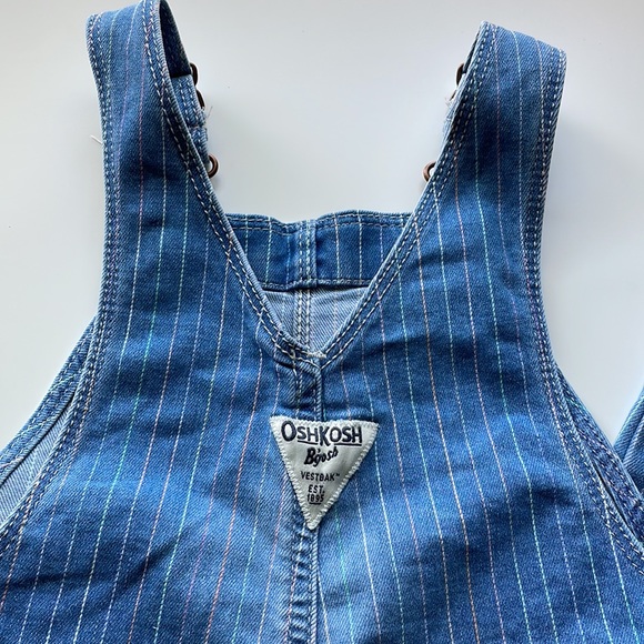 OshKosh B’gosh Pastel Pinstriped Vestbak Denim Overalls Size 2T - Picture 6 of 9